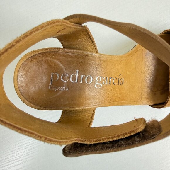 Pedro Garcia Warin Hazelnut Leather Suede Sandals Black Heel Velcro Strap
